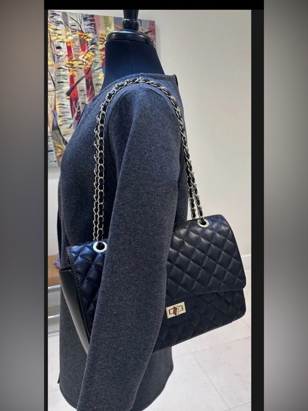 Persaman New York Quilted Black Shoulder or cross body bag with Chain Strap